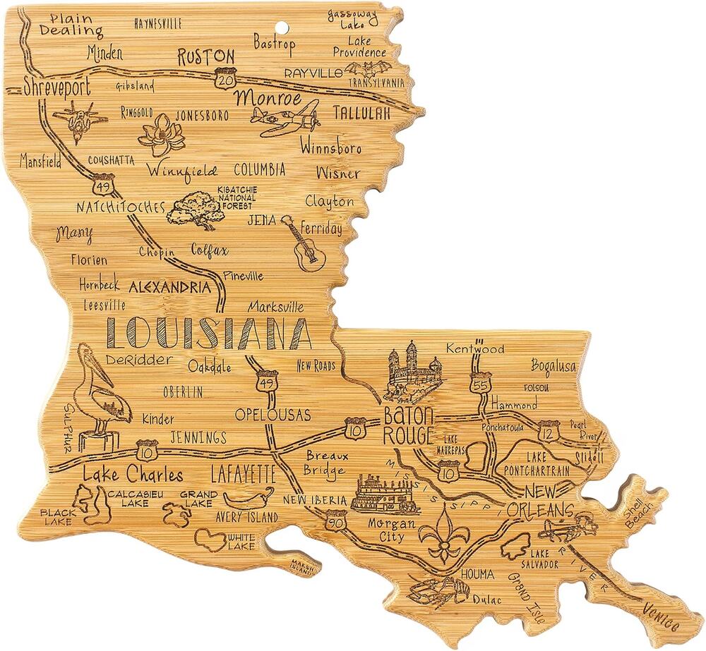 Totally Bamboo Destination Louisiana State Shaped Cutting Board State charcuteri - Picture 1 of 4